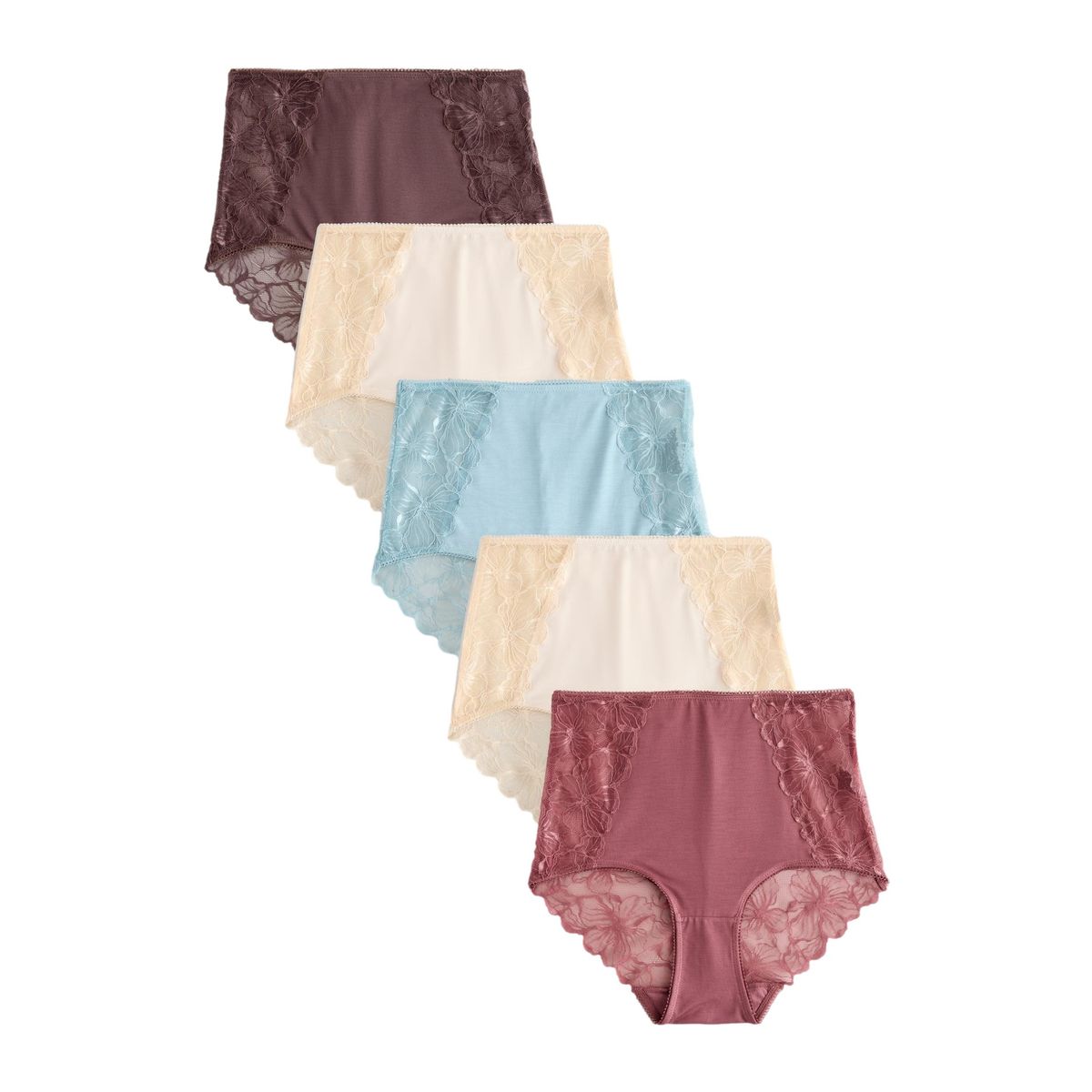 Culotte en dentelle et modal, lot de 5 nude chocolat/baies/bleu/rose pastel, NEXT