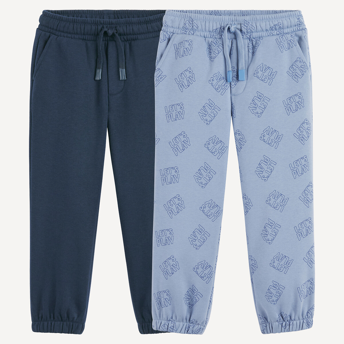 Lote de 2 calças de desporto em moletão azul-marinho + bege estampado, LA REDOUTE COLLECTIONS