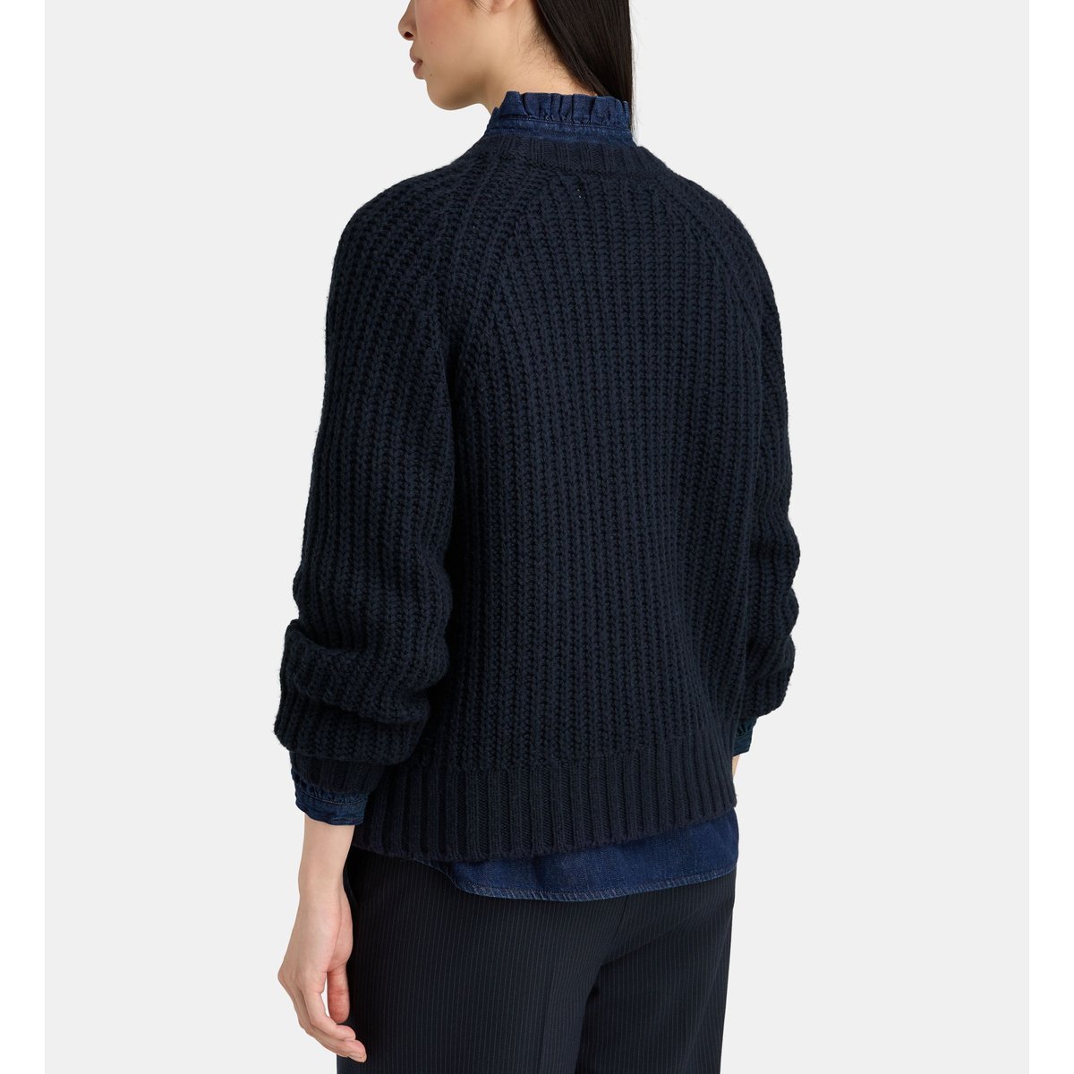 Pull droit obel torsades coton et laine bleu marine, JODHPUR