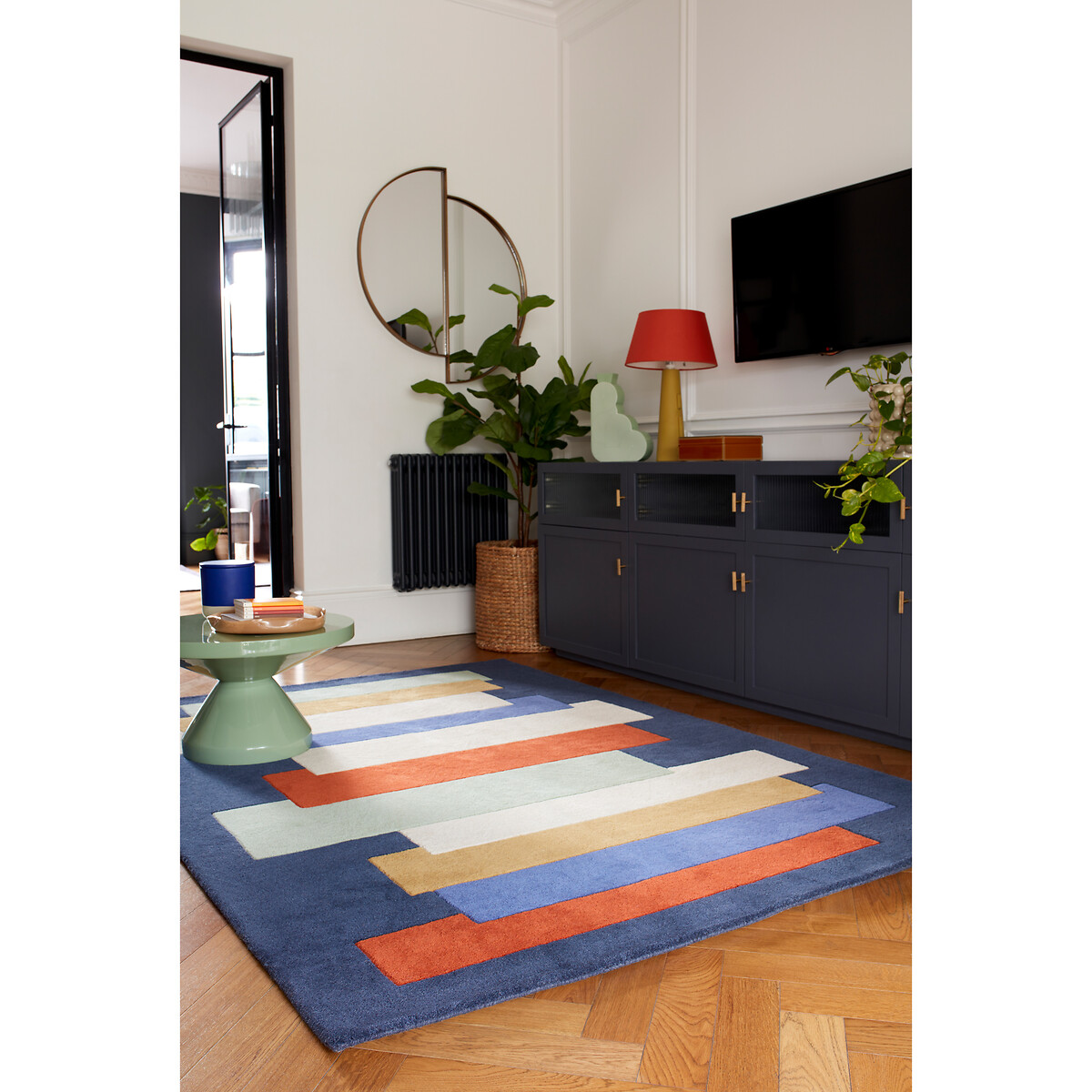 Overlapping Blocks Pattern Rug in 100% Wool blue, ÉDITÉ