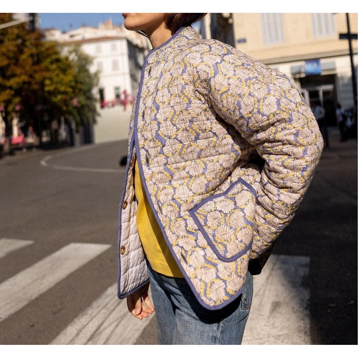Giacca trapuntata reversibile, VANITA stampa floreale blu, APACHES COLLECTIONS