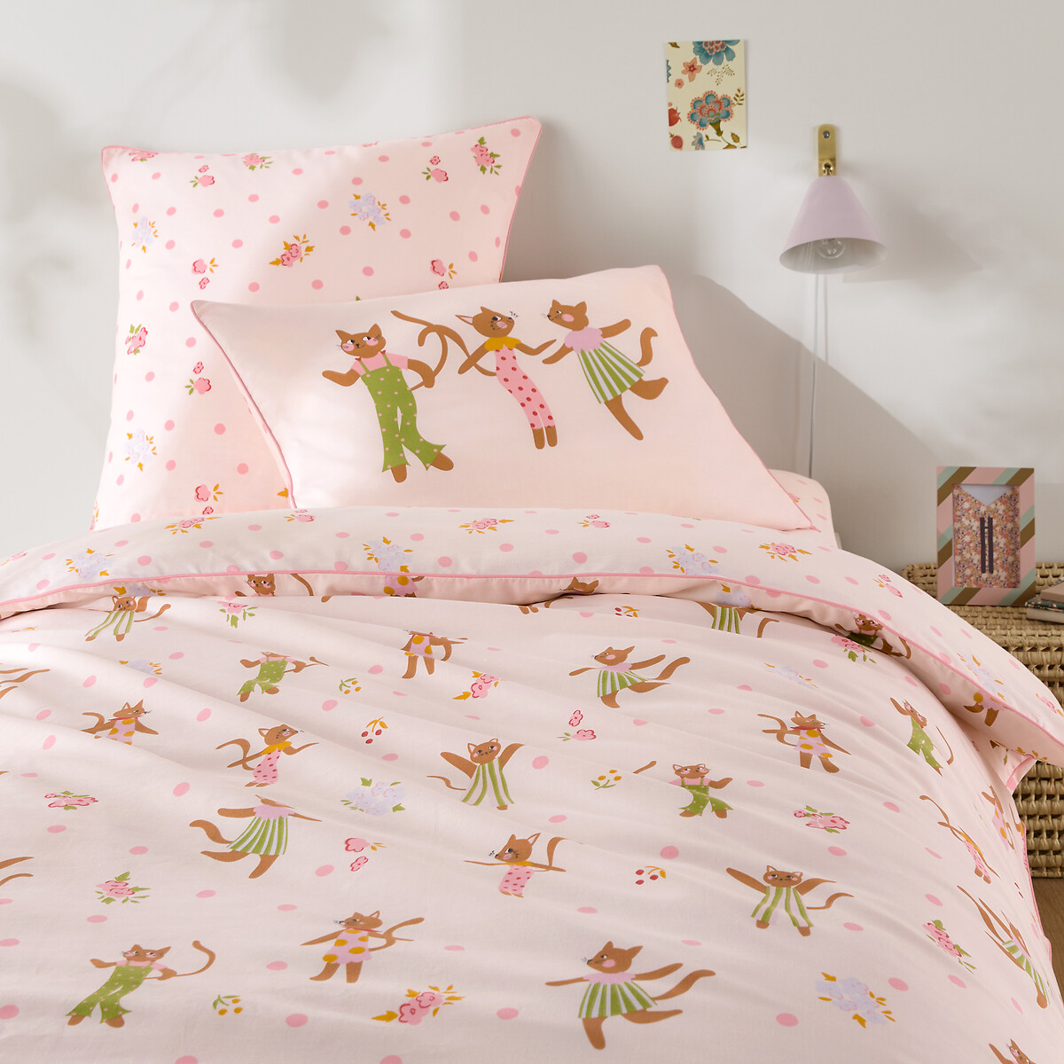 Housse de couette en coton biologique, CHATS FLEURIS imprimé chat, LA REDOUTE INTERIEURS