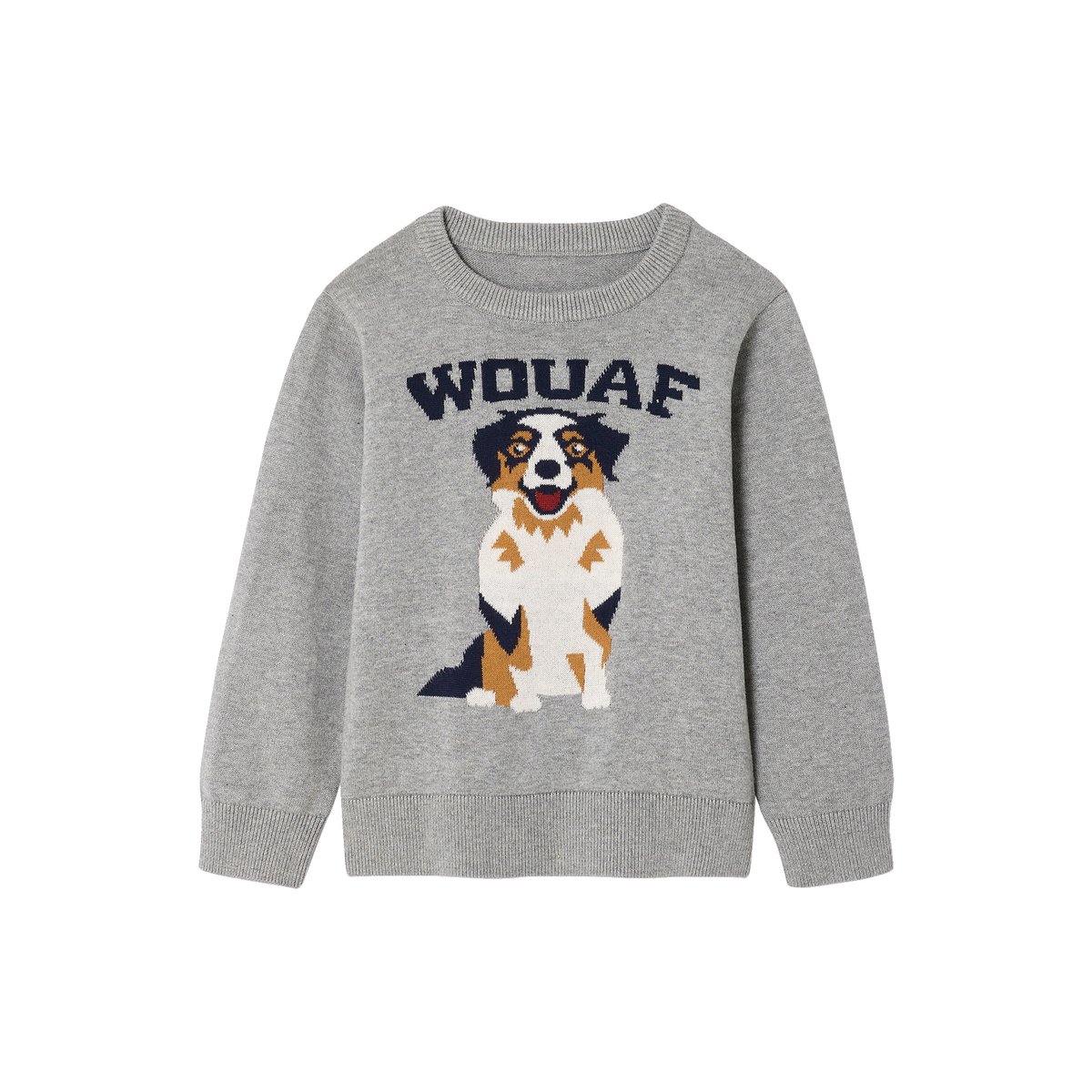 Pull Col Rond Chien gris chiné, VERTBAUDET