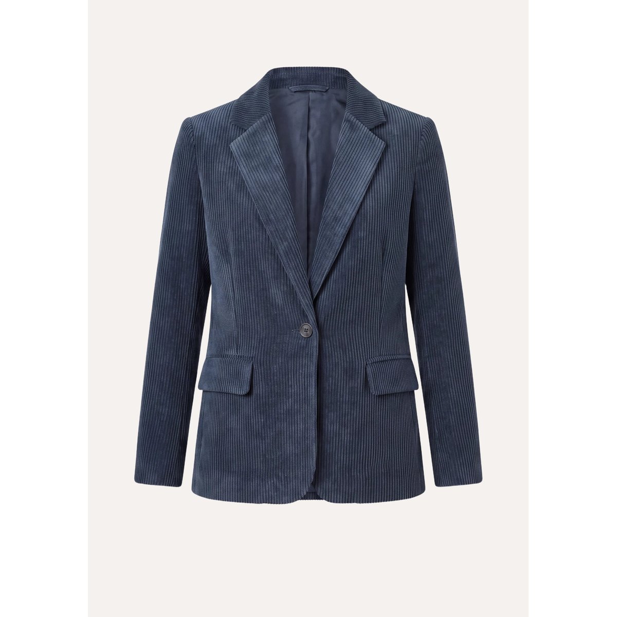Veste tailleur en velours manches longues bleu acier, LA FEE MARABOUTEE