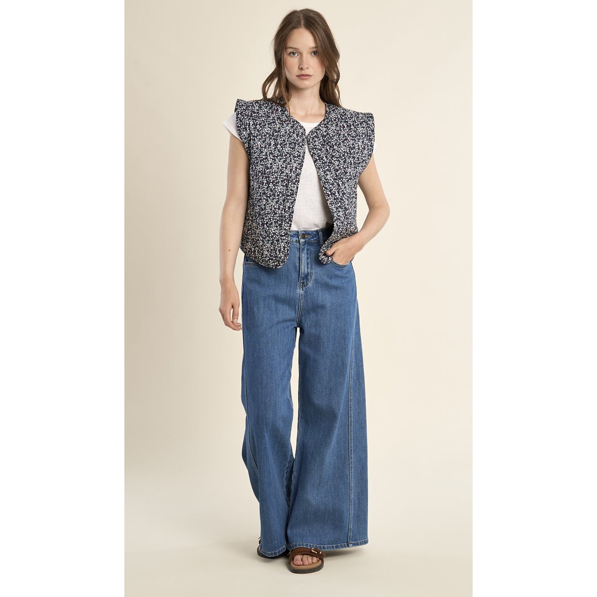 Veste sans manches imprimée imprimé bleu marine, MOLLY BRACKEN