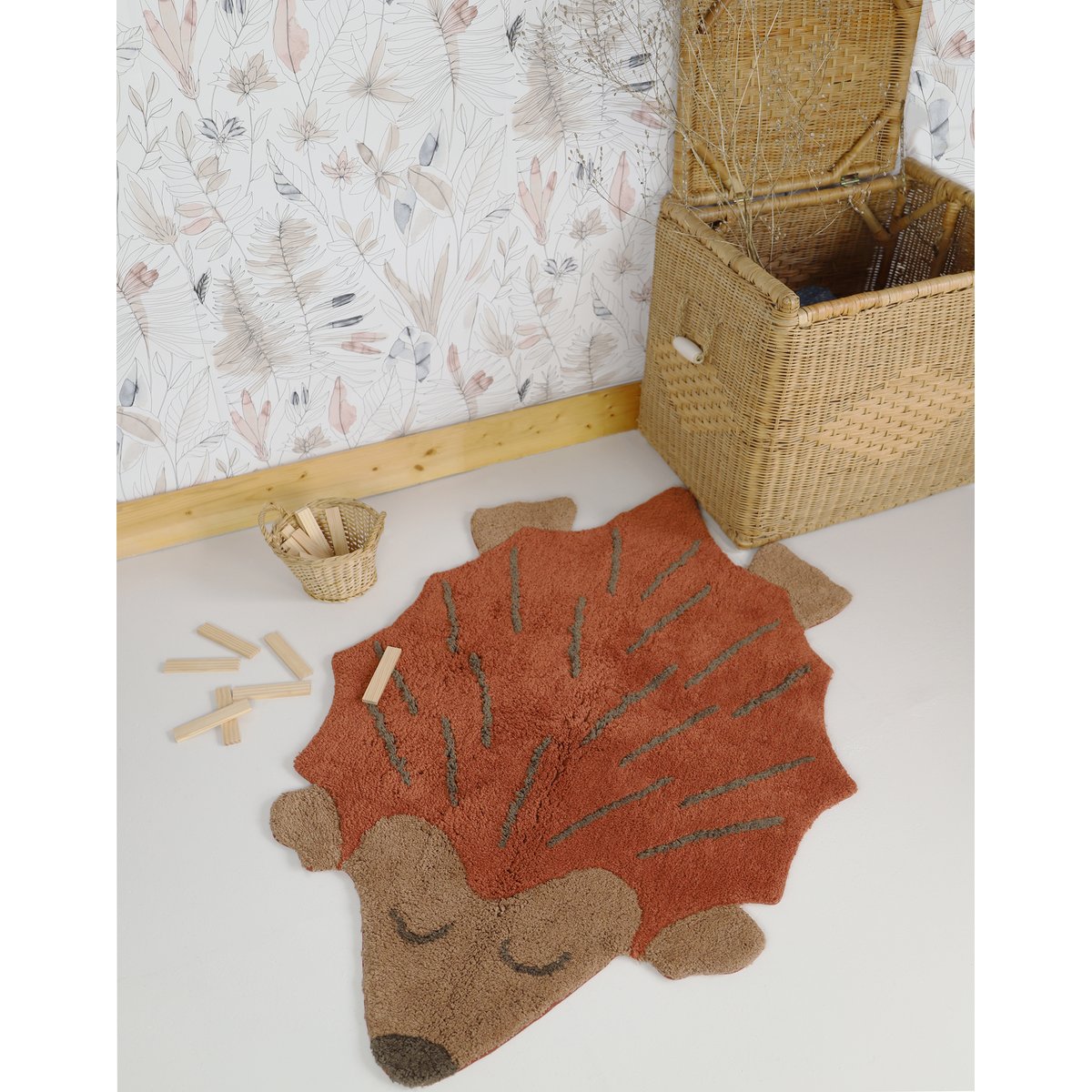 Tapis enfant coton hérisson OLLEN roux, NATTIOT
