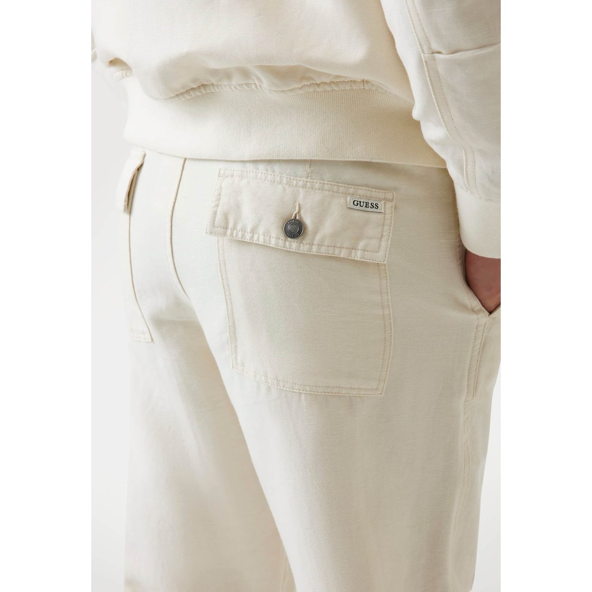 Pantalon Décontracté Lin Mélangé crème, GUESS