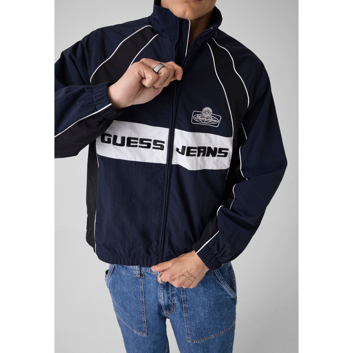 Veste Bomber En Nylon bleu, GUESS JEANS