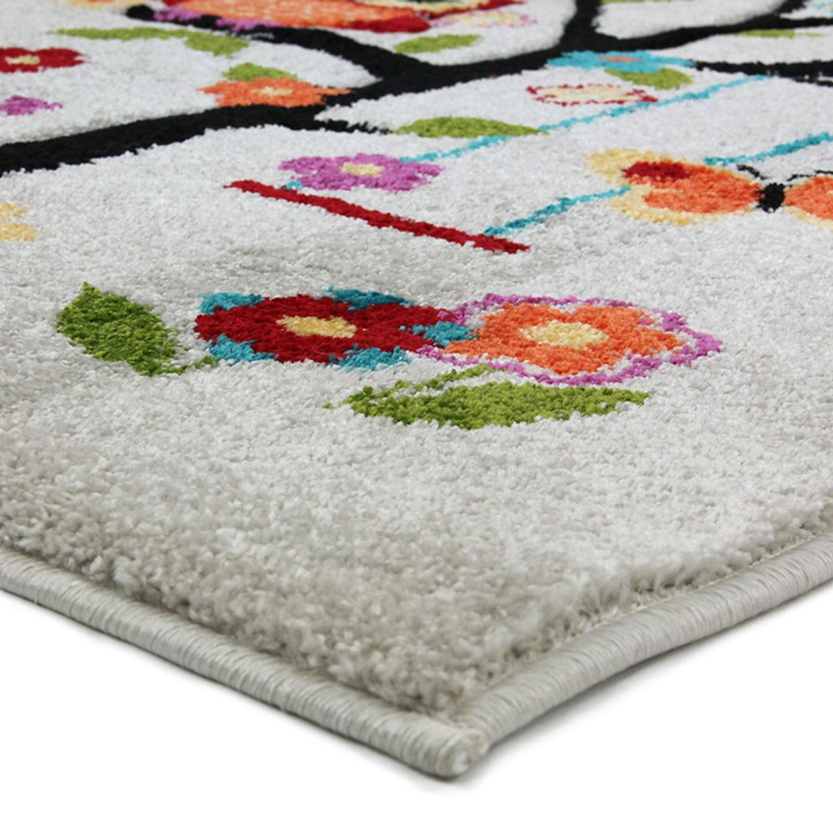 Tapis enfant toucher doux laineux CHOUETTES blanc, THE DECO FACTORY