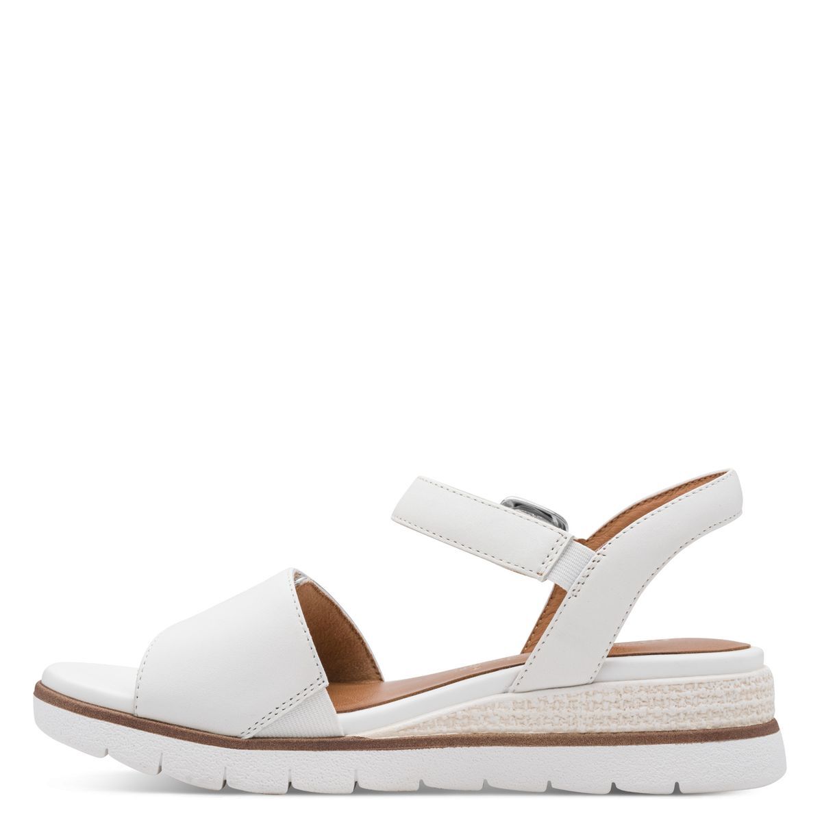Sandale à talon en cuir blanc argent, TAMARIS