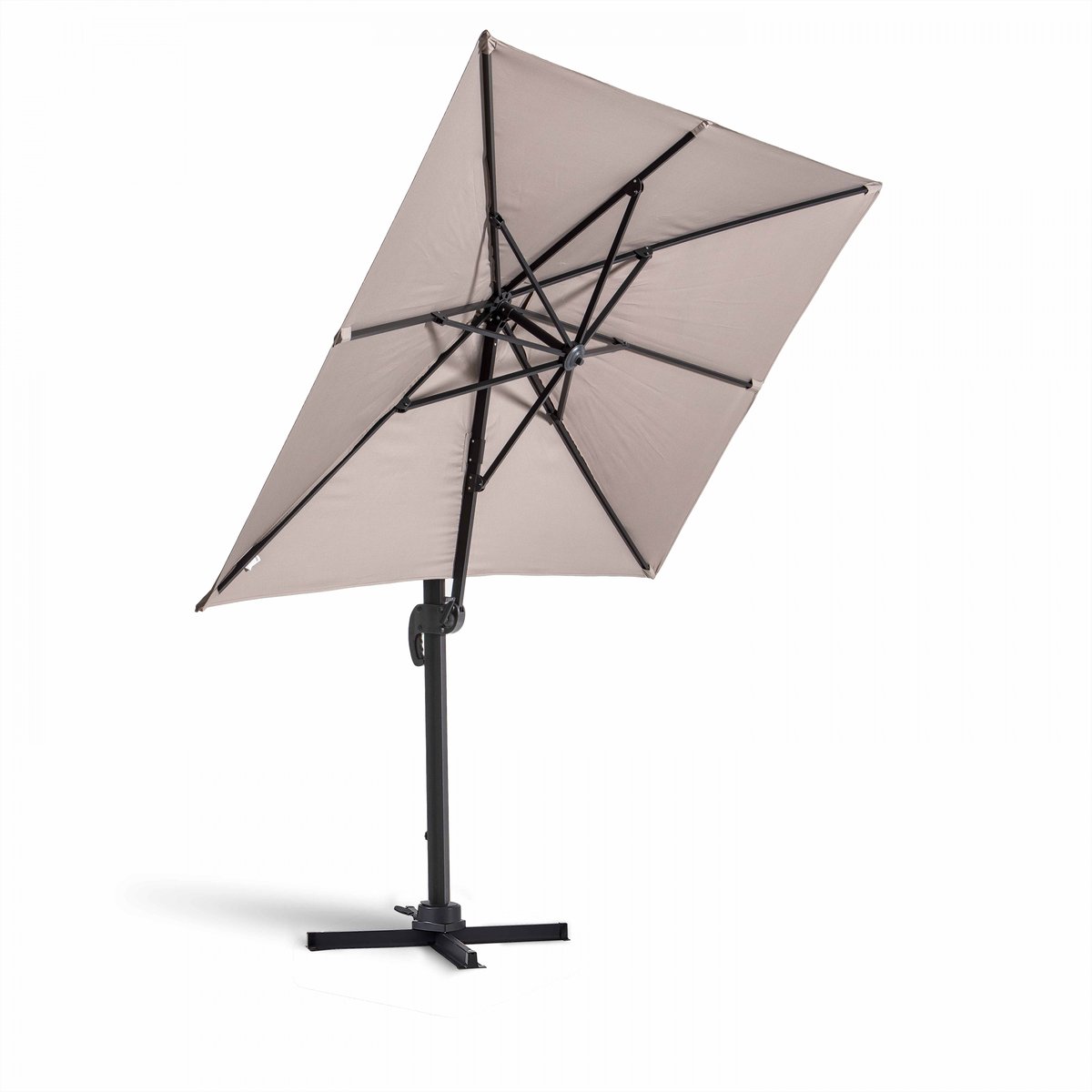 Parasol déporté inclinable rotatif et 4 dalles remplissable, AMALYA taupe, OVIALA