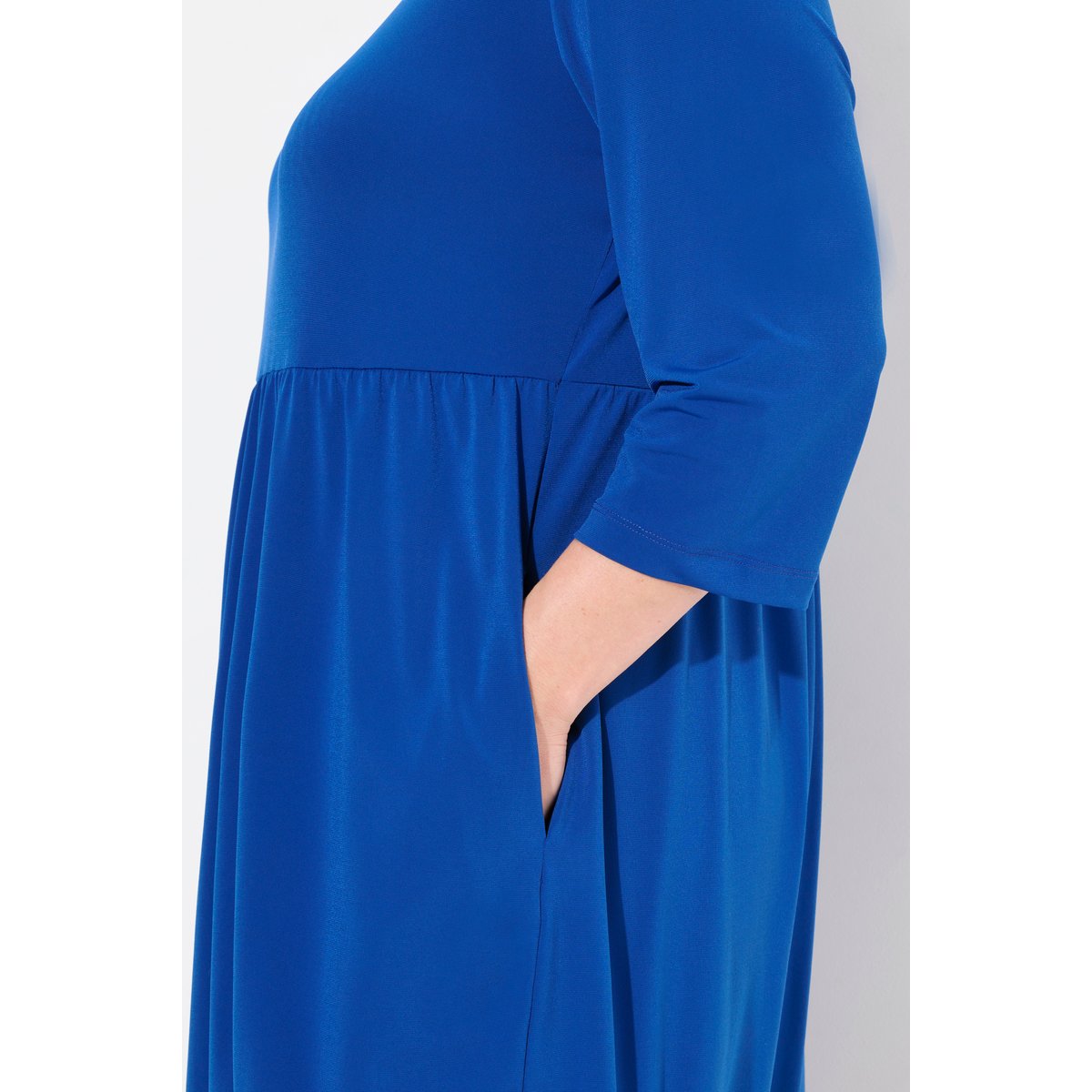 T-shirt long à col tunisien et manches 3/4. bleu cobalt, ULLA POPKEN