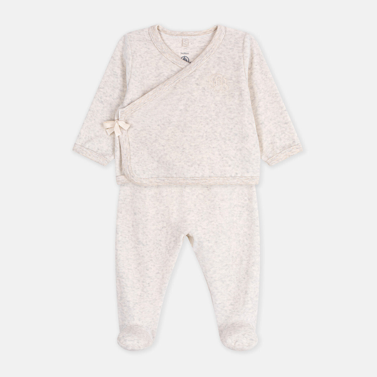 Ensemble en molleton uni, broderie poitrine beige, PETIT BATEAU