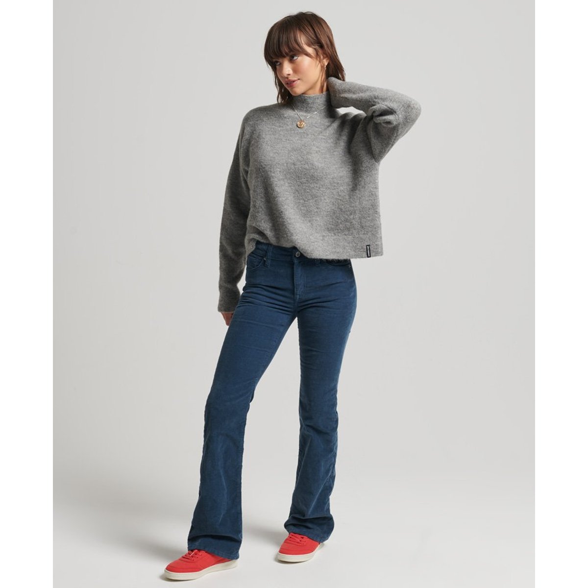 Pull à col cheminée Vintage Essential gris chiné clair, SUPERDRY