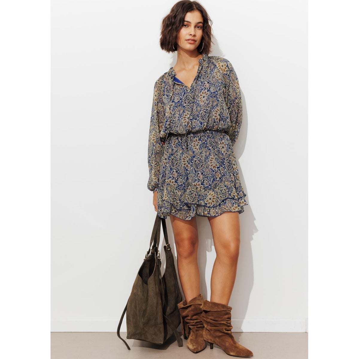 Robe courte imprimée imprimé bleu, PROMOD