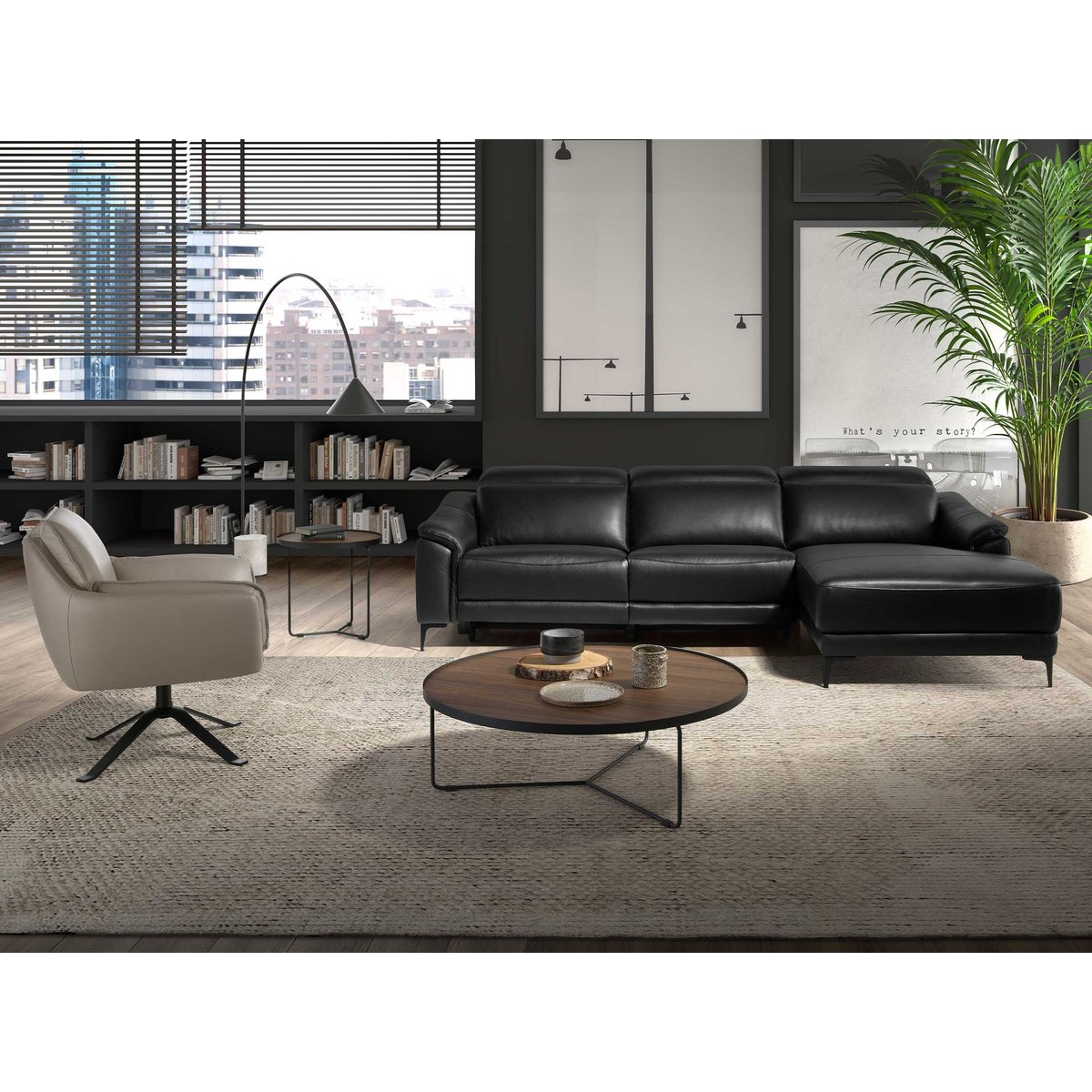 Fauteuil pivotant en cuir gris foncé gris foncé | noir, ANGEL CERDA