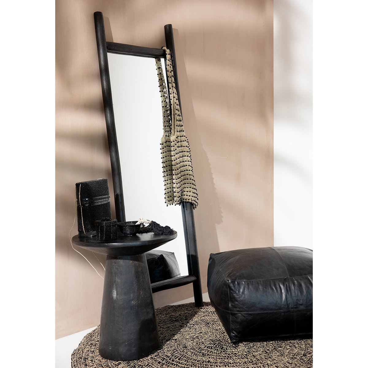 Panier en bambou et perles BEADED noir, BAZAR BIZAR