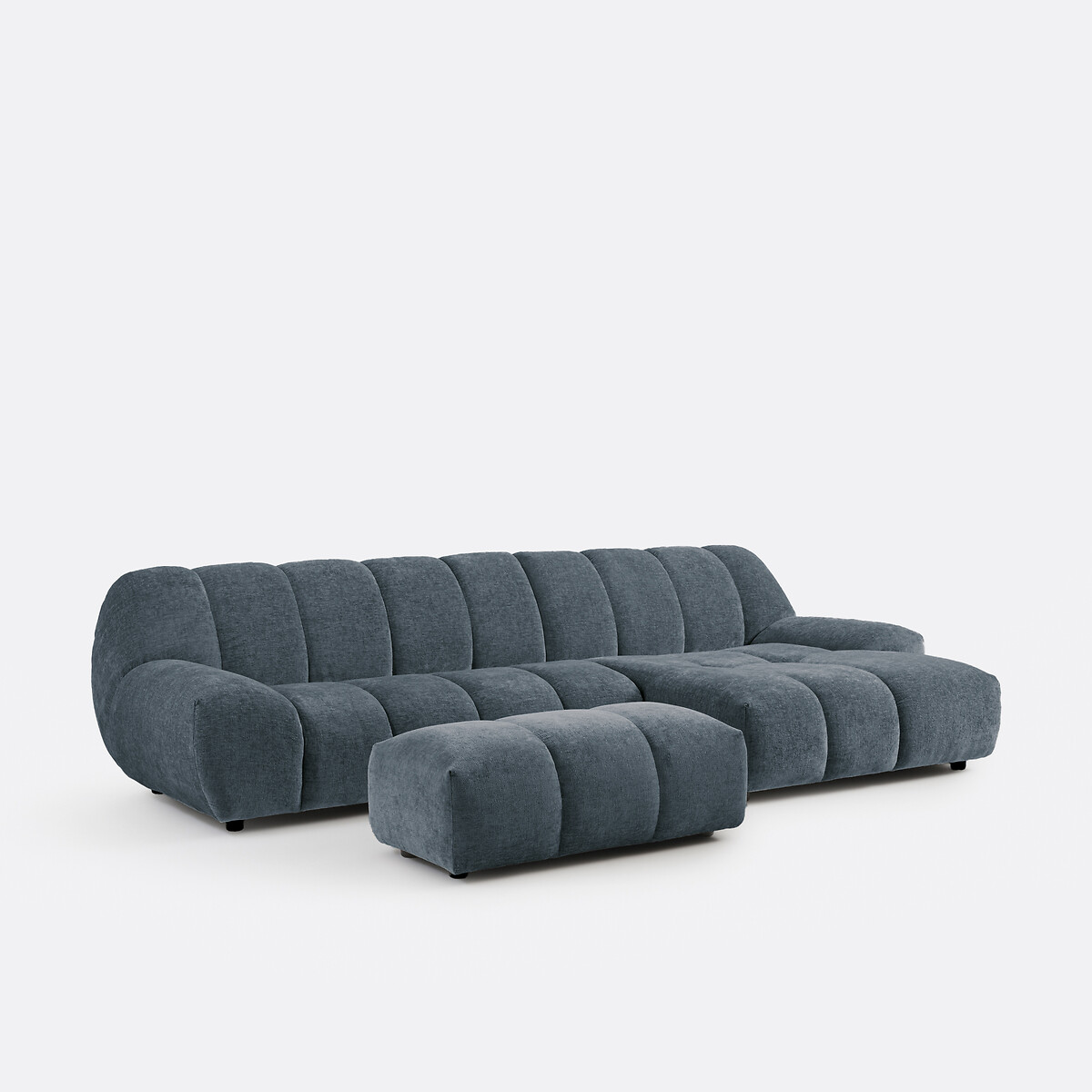 Canapé d'angle droit, 4 places, en velours épais, NURIA bleu, LA REDOUTE INTERIEURS