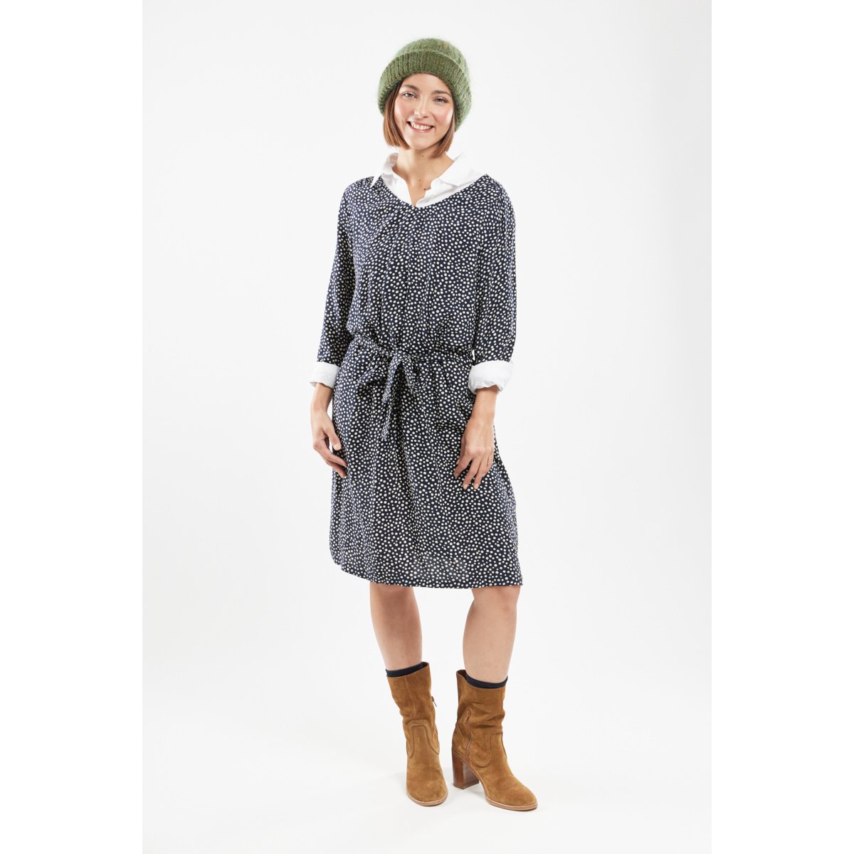 Robe imprimée champêtre en cupro imprimé pois seal, ARMOR-LUX