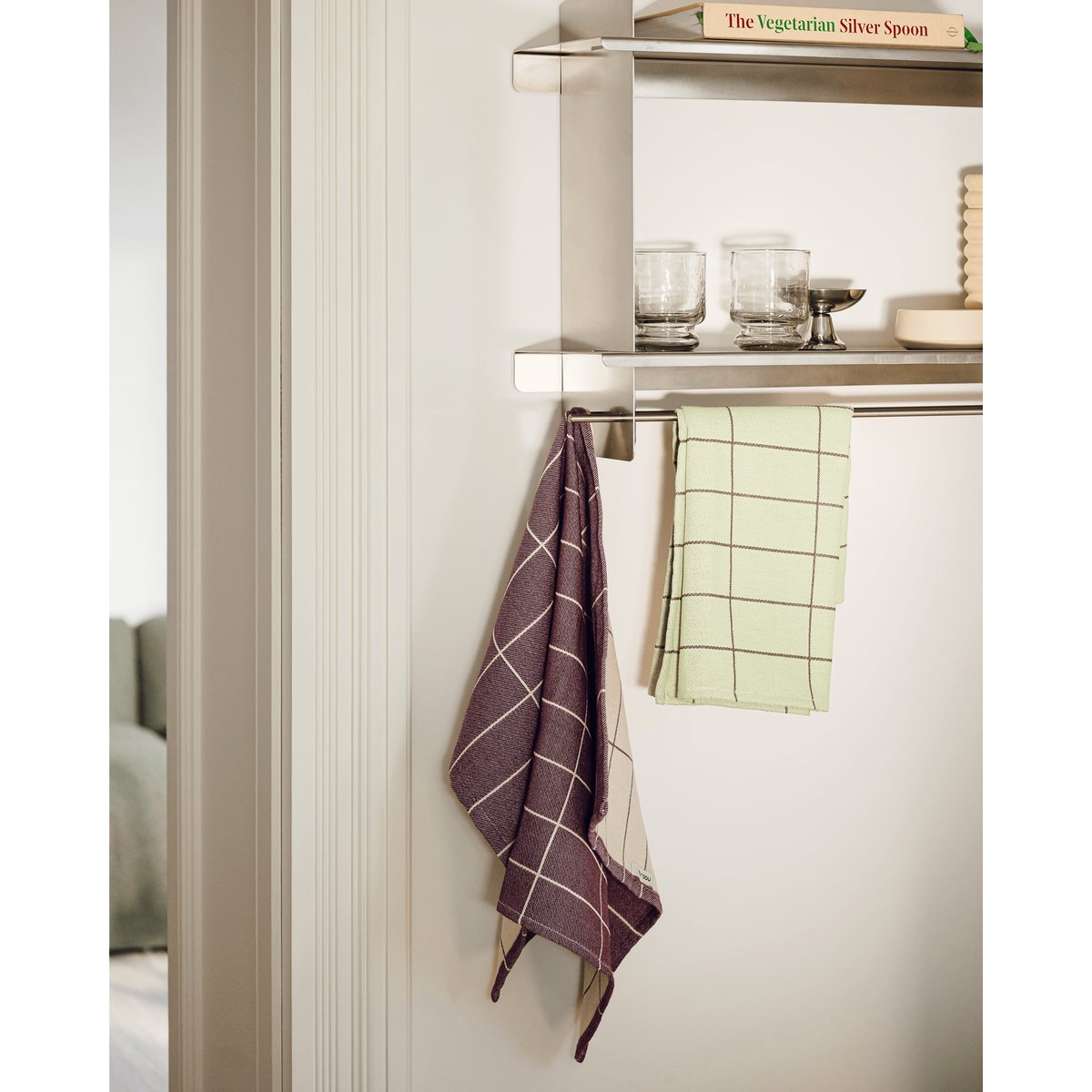 Lot de 2 torchons Laro - coton 100% lime & burgundy, NOO.MA