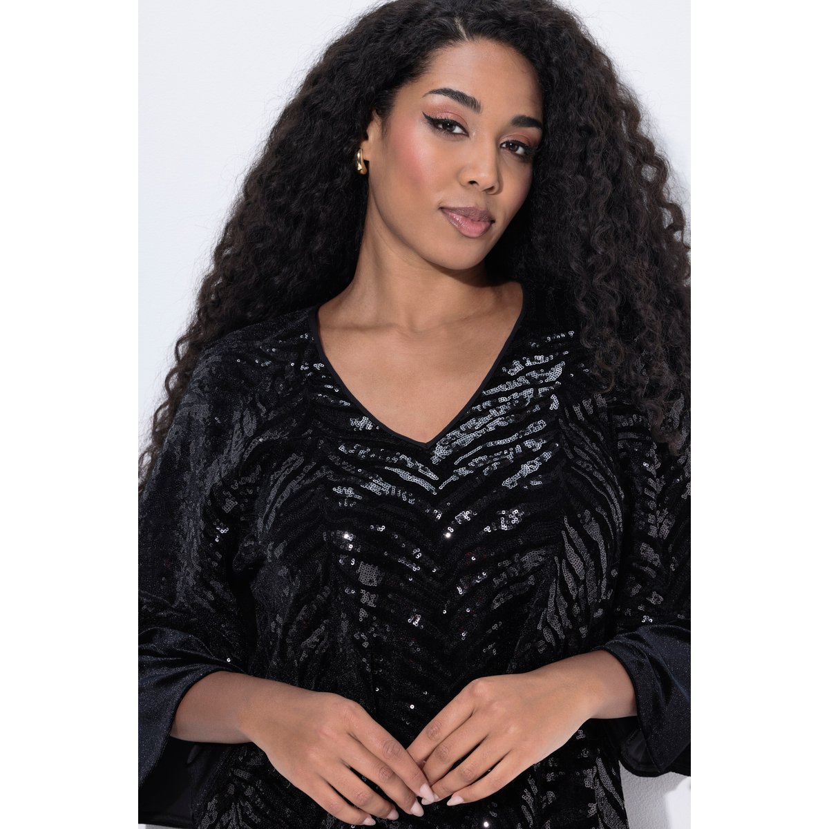 Robe en velours à paillettes, ligne en A noir, ULLA POPKEN