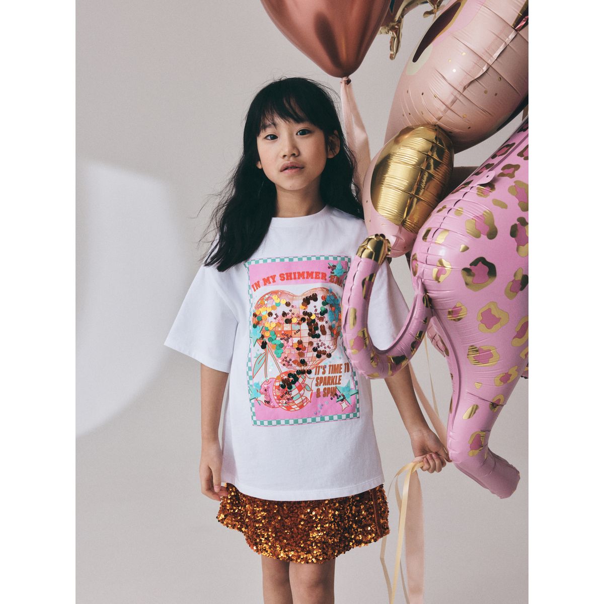T-shirt oversize à sequins cœur disco blanc, NEXT