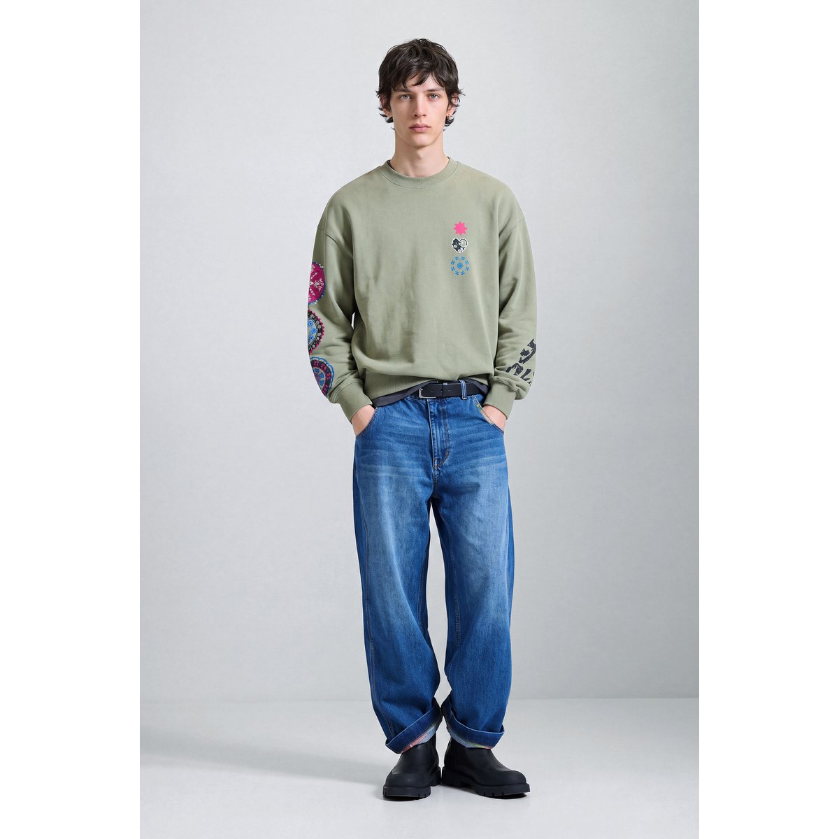 sweat-shirt en coton avec logo vert, DESIGUAL