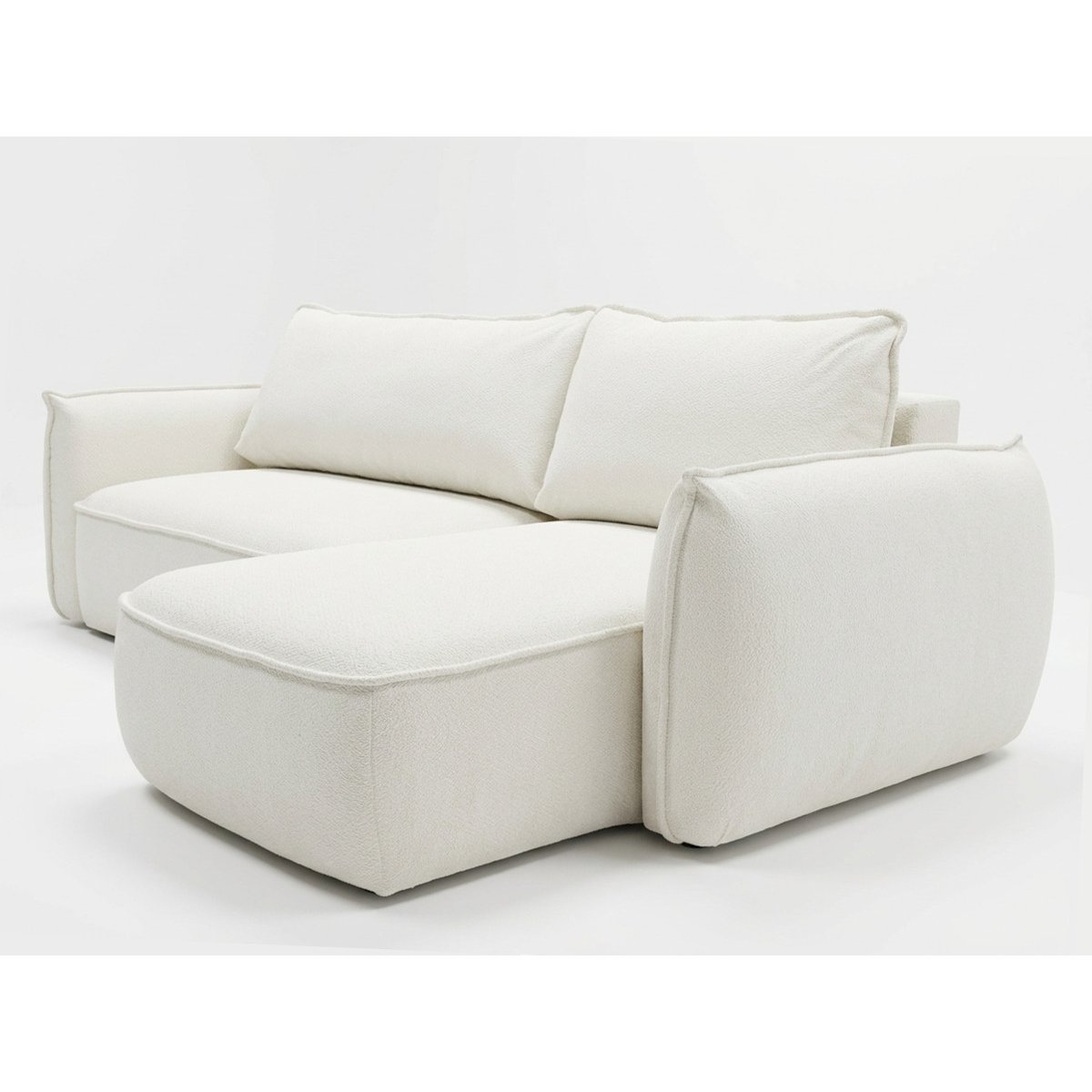 Canapé d'angle convertible 3 places en tissu chenille, ESMEE blanc, BOBOCHIC