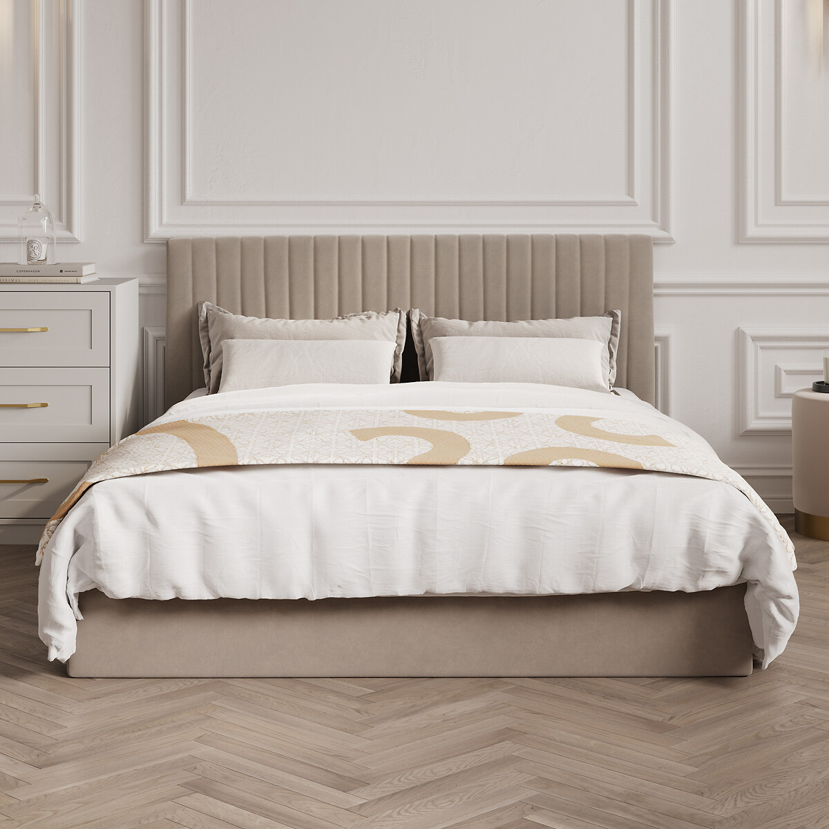 Luciana Velvet Ottoman Storage Bed with Fluted Headboard beige, ÉDITÉ