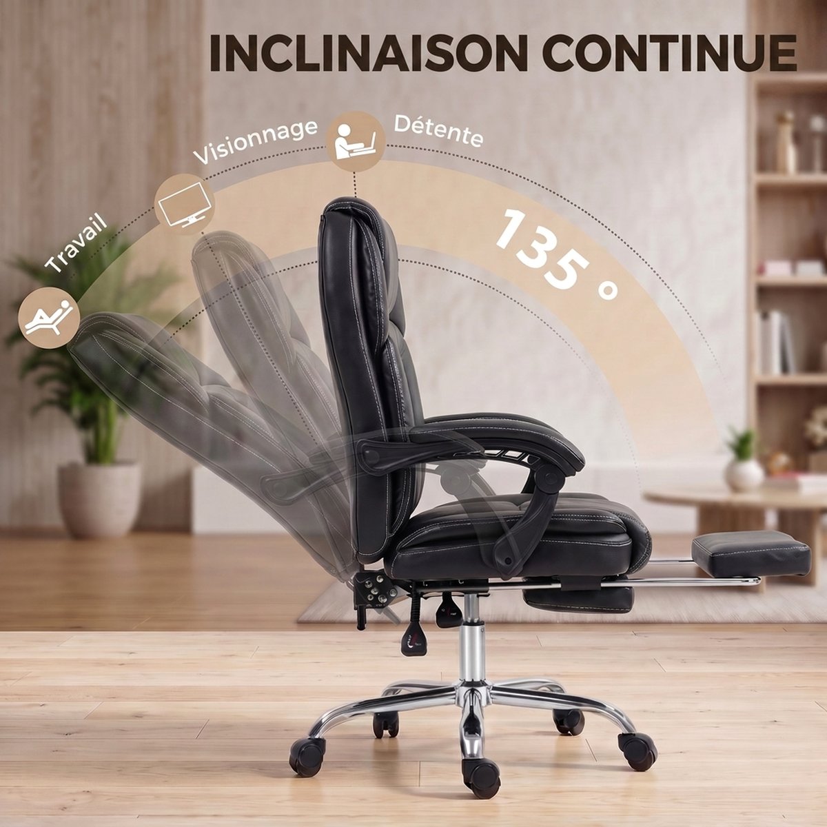 Chaise de bureau PU Noir noir, HOMCOM