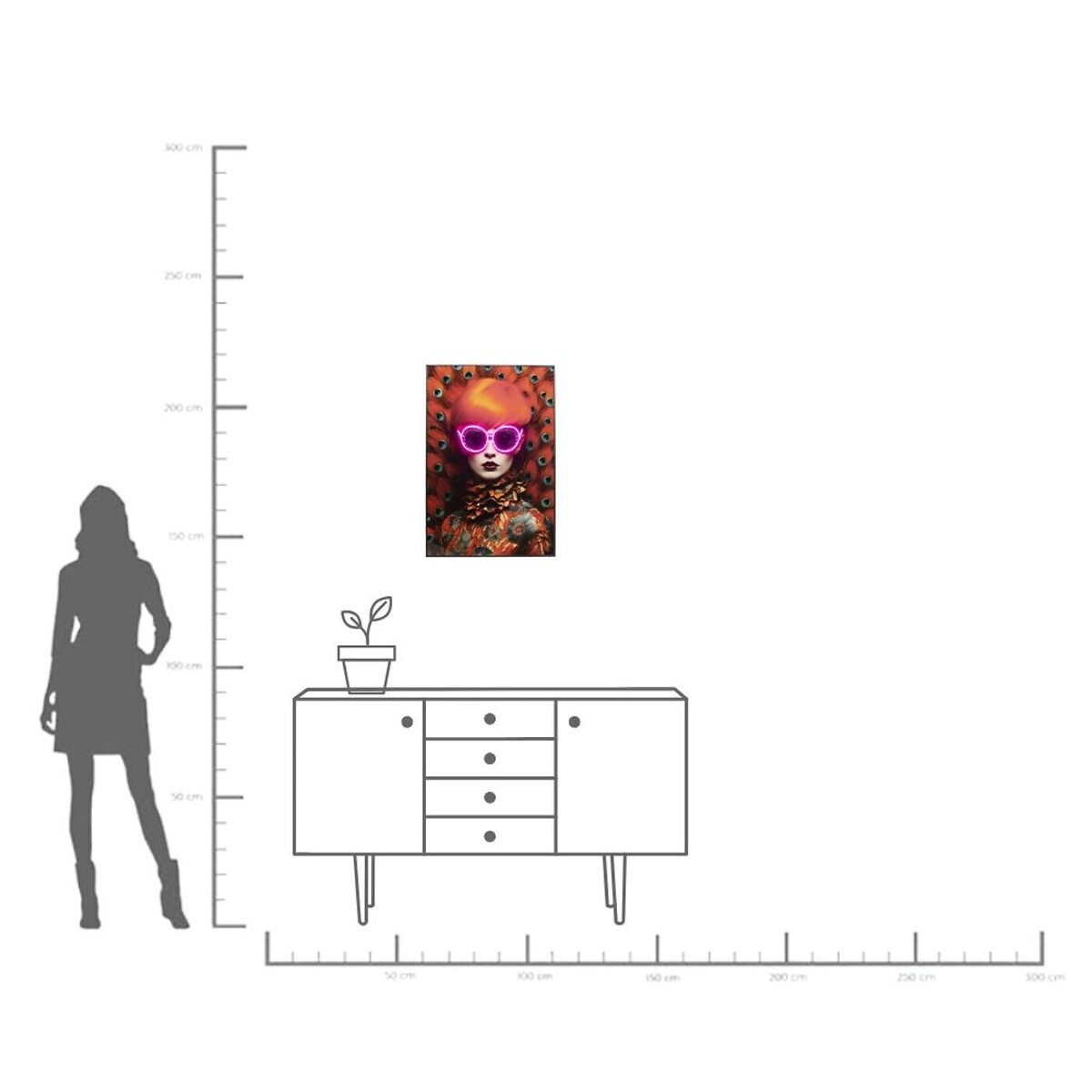 Tableau encadré LED Fancy rouge Lady 75x55cm multicolore, KARE DESIGN