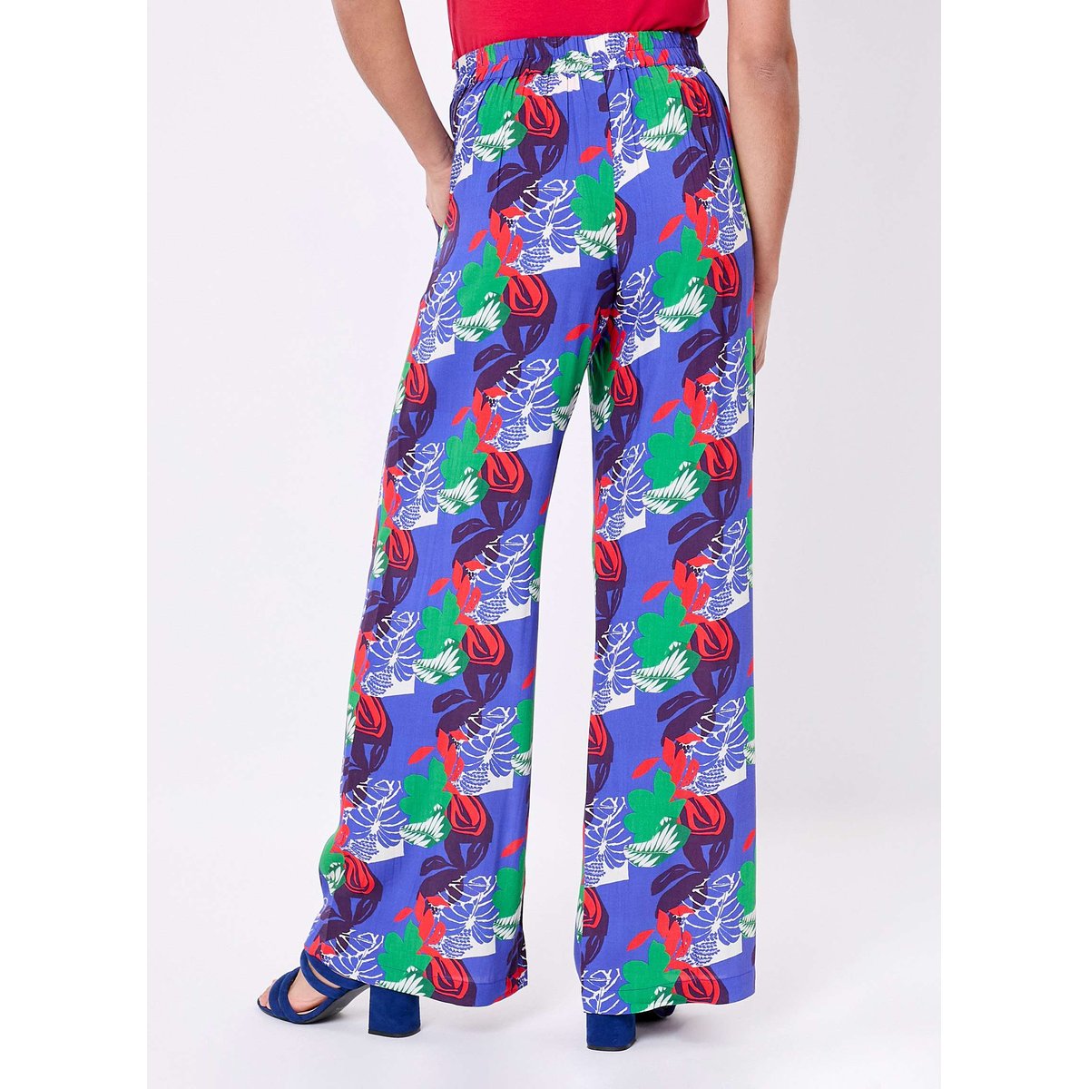 Pantalon ample élastiquée fluide ALEXIA bleu rouge tropi, PRINCESSE NOMADE