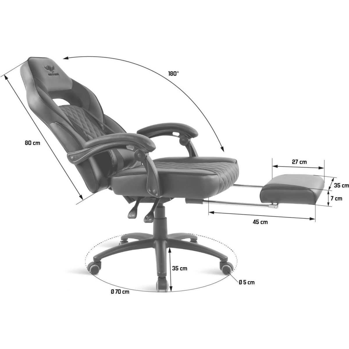 Chaise gaming MUSTANG SERIES - BLACK couleur unique, SPIRIT OF GAMER