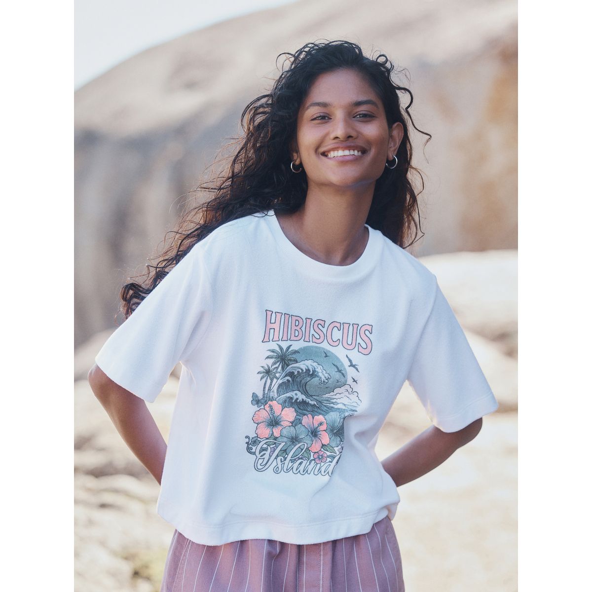 T-shirt à motif vague en tissu éponge blanc, NEXT