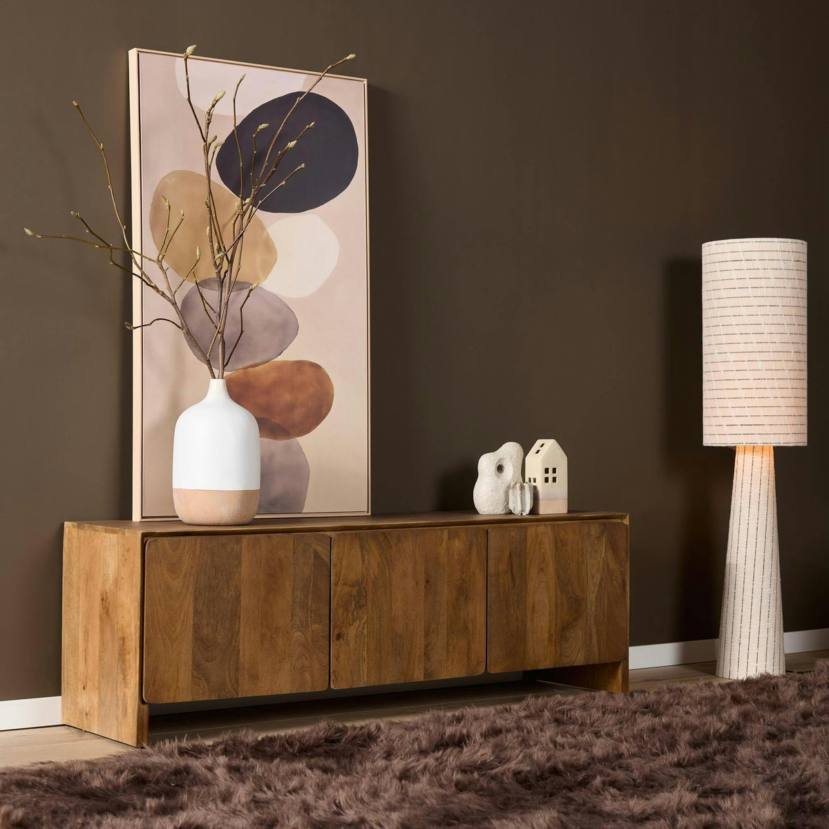 Meuble TV en bois 3 portes CALDERA bois naturel, PIER IMPORT