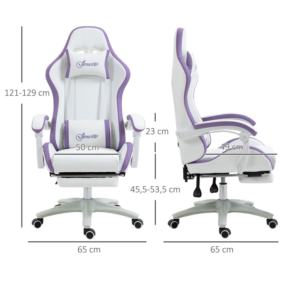 Fauteuil gaming Polyuréthane Blanc blanc, violet, HOMCOM