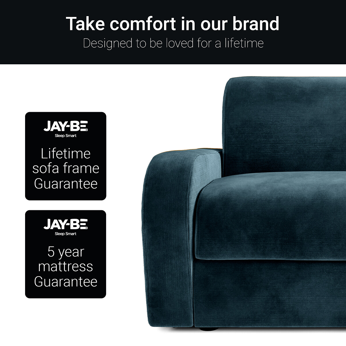 Jay-Be® Deco Luxe Velvet Snuggle Chair Sofa Bed with Deep Sprung Mattress airforce blue, JAY-BE