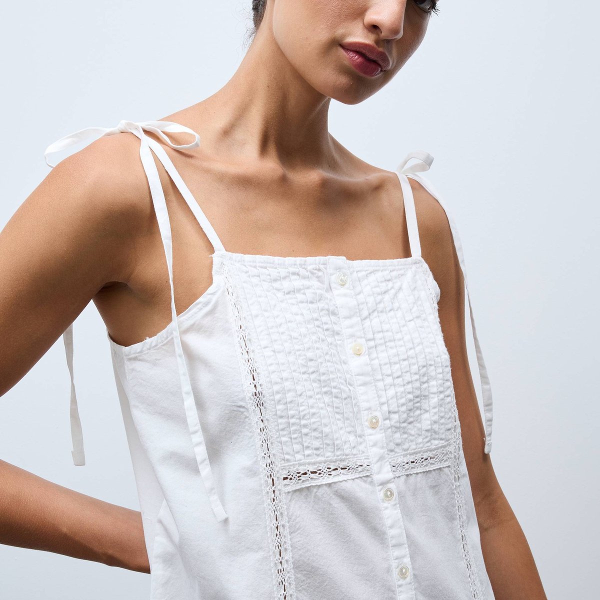 Chemise de nuit unie en coton blanc, MONOPRIX