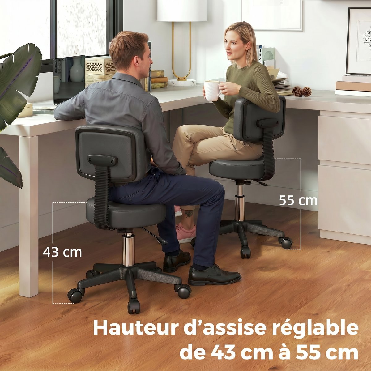 Tabouret de salon PU Gris gris, noir, HOMCOM