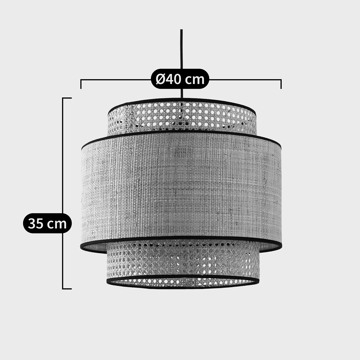 Suspension, abat-jour double, raphia et cannage de rotin, diamètre 40 cm, DOLKIE naturel, LA REDOUTE INTERIEURS