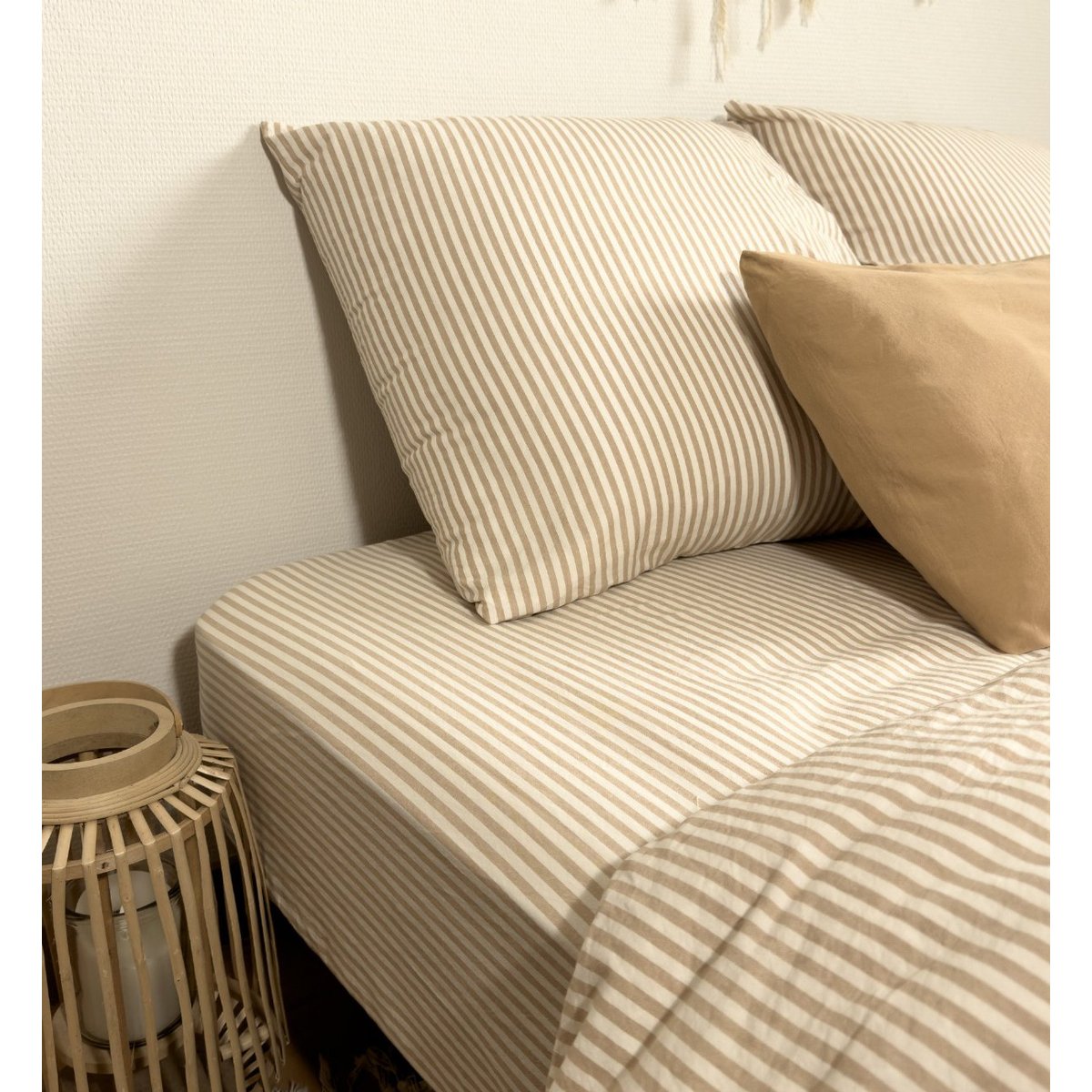 Drap housse adulte Percale de Coton Bio RAYÉ rayé ambre, KADOLIS