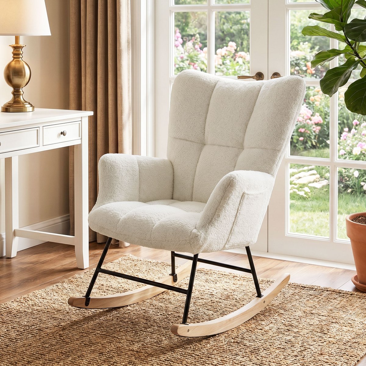 Fauteuil à bascule Peluche Teddy (100% crème, noir, HOMCOM