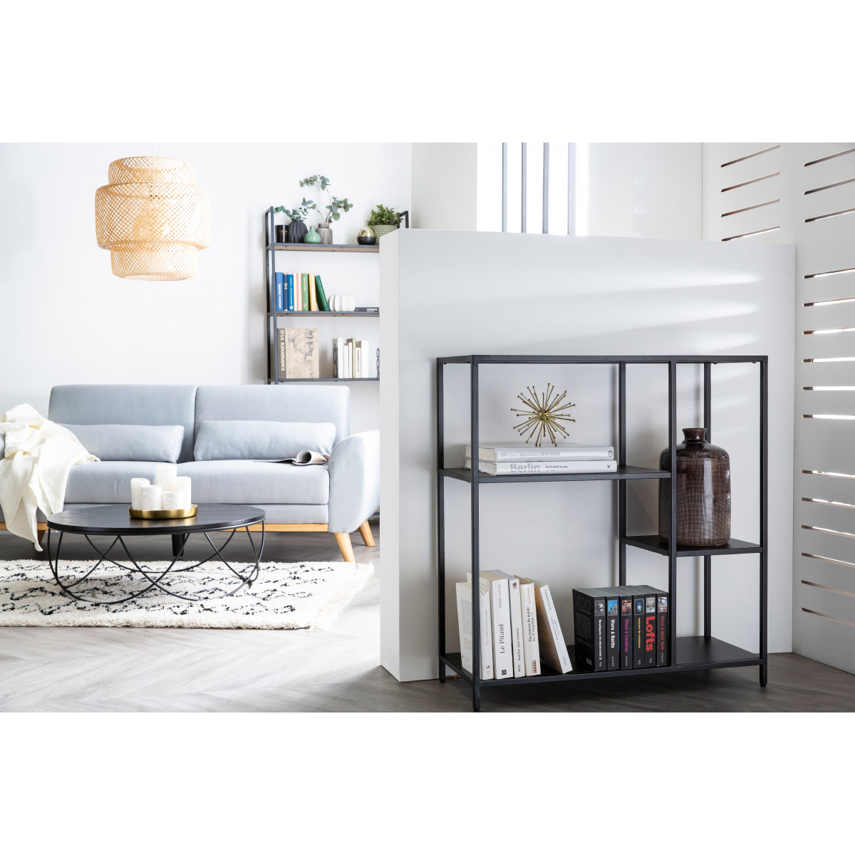 Canapé scandinave 3 places en tissu effet velours texturé terracotta et bois clair EKTOR gris clair, MILIBOO