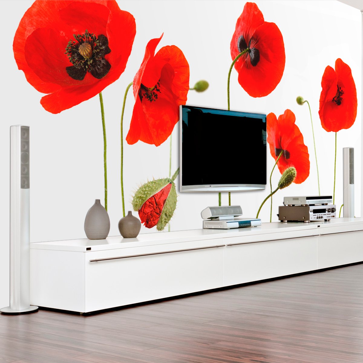 Papier peint intissé panoramique Fleurs Souvenirs d'été : coquelicots rouge, EDEN