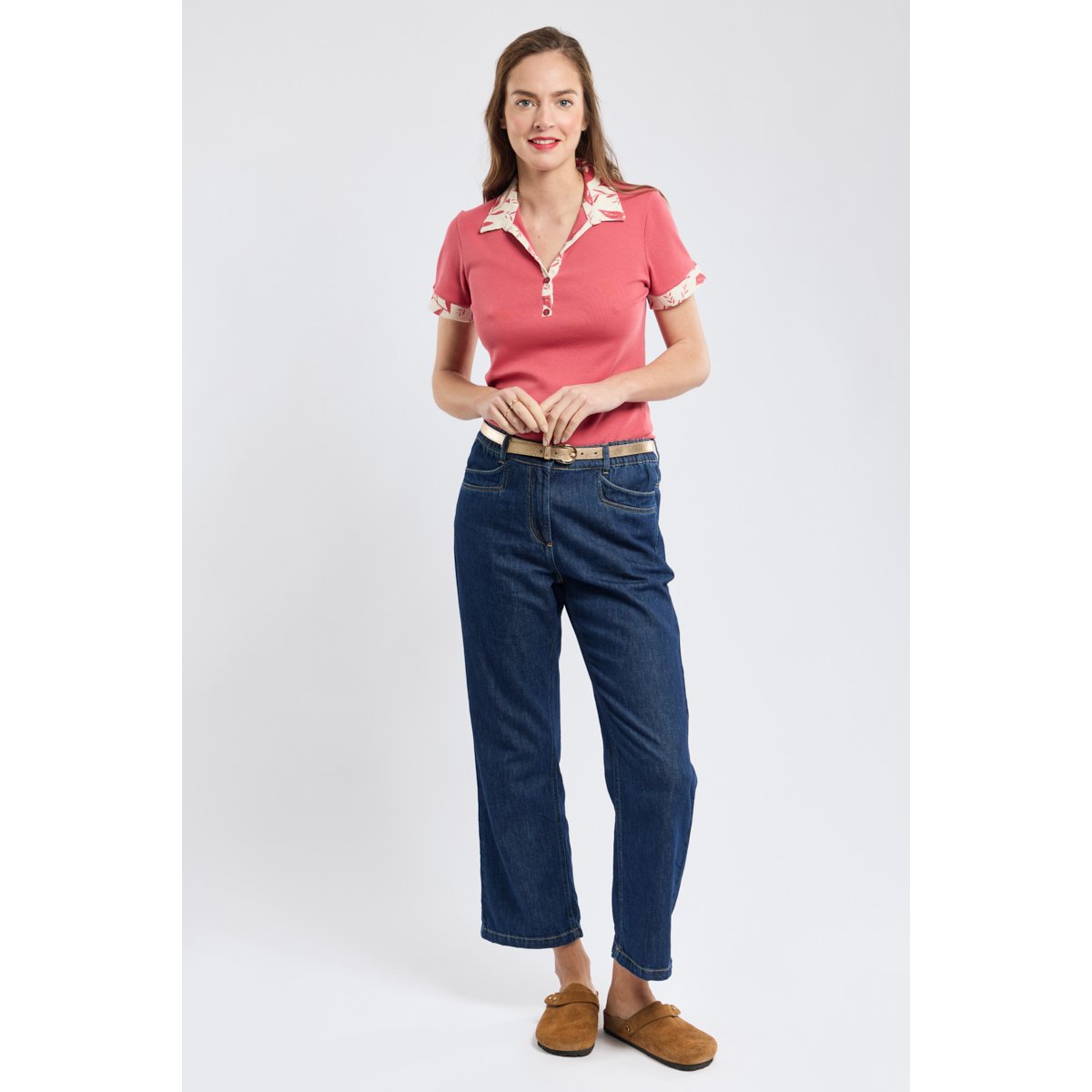 Polo motifs fleuris - coton garnet imp. calyptus, ARMOR-LUX