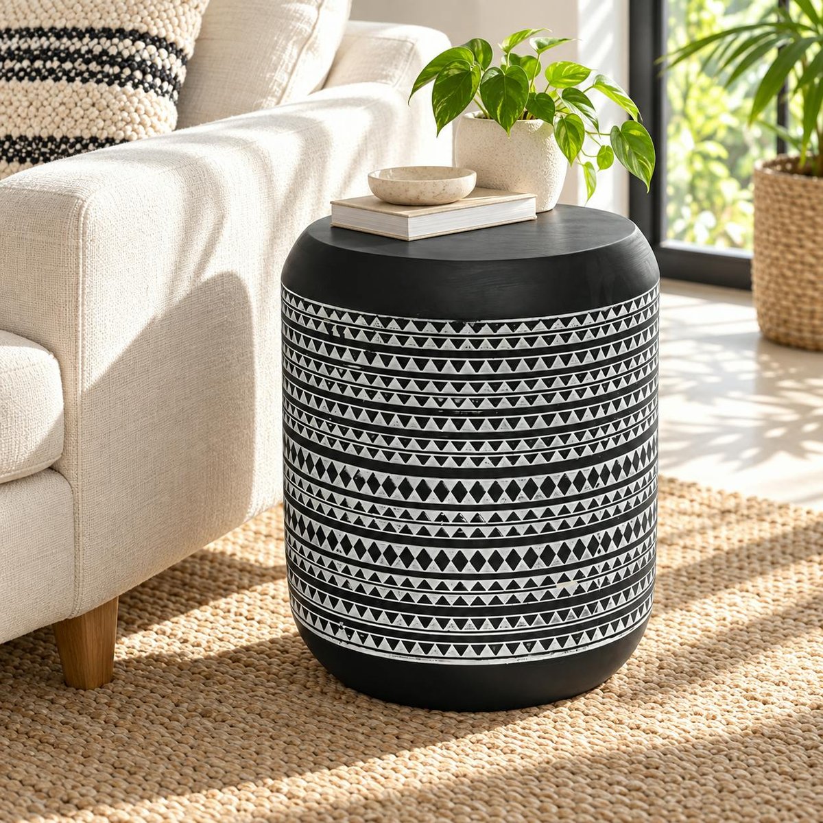 Table d'appoint noire à motifs ethniques MALMOE noir, PIER IMPORT