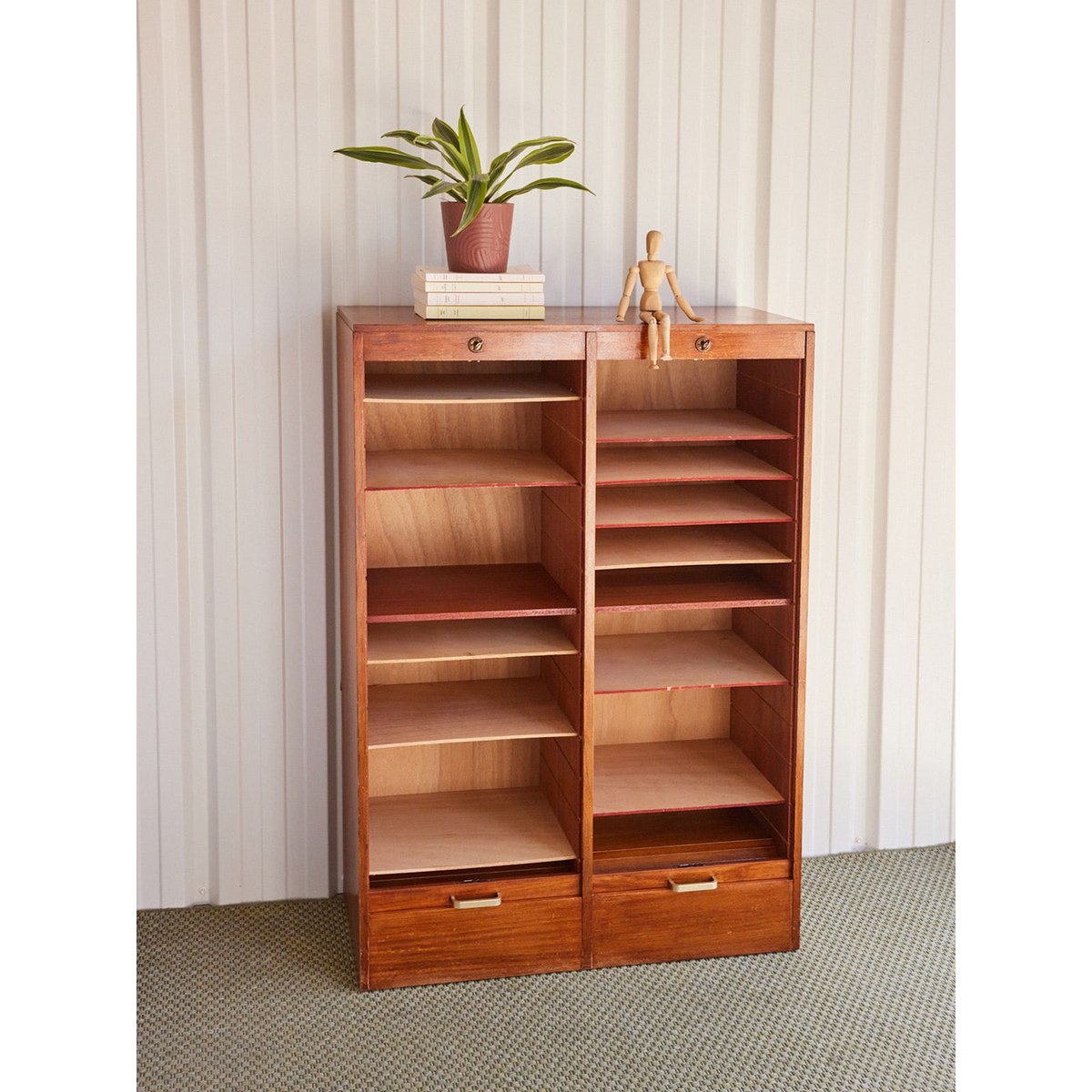 Double classeur vintage en bois verni Fernand N°401 - Bon état bois foncé, DEBONGOUT