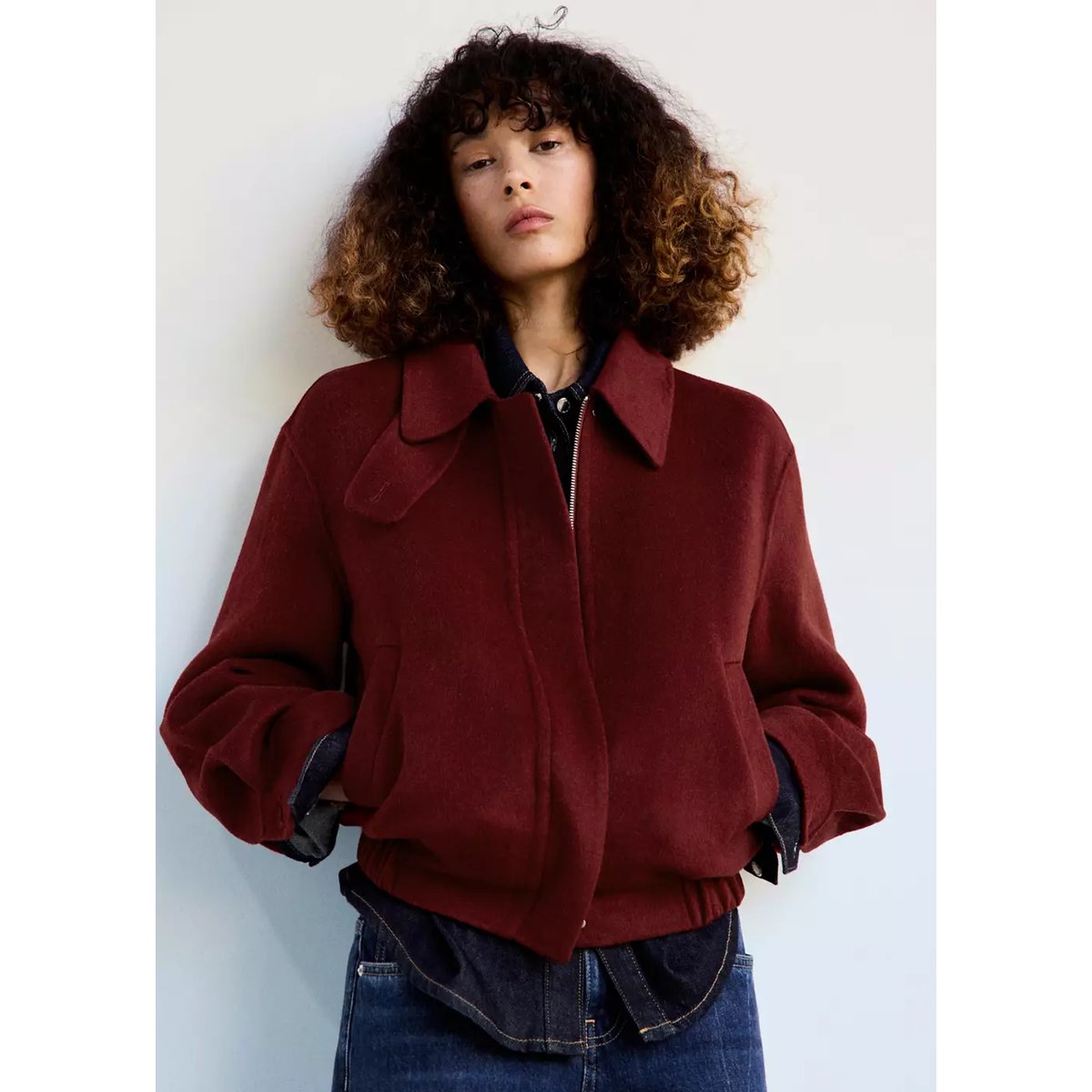 Veste bomber laine rouge, MANGO