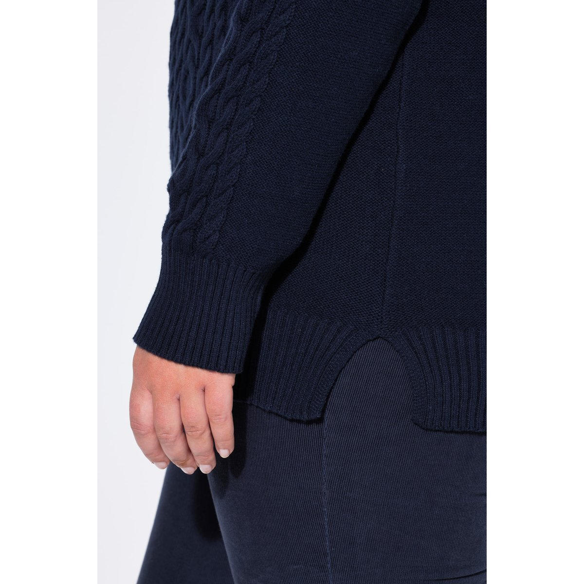 Pull camionneur en maille, motif torsadé marine, ULLA POPKEN