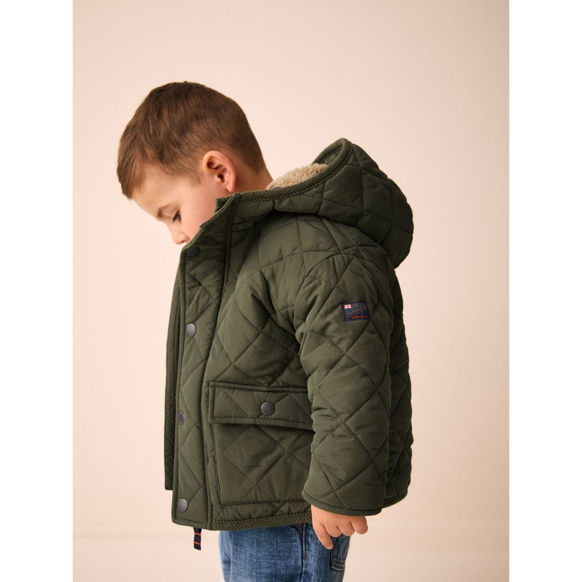 Manteau matelassé à doublure peau de mouton vert, NEXT